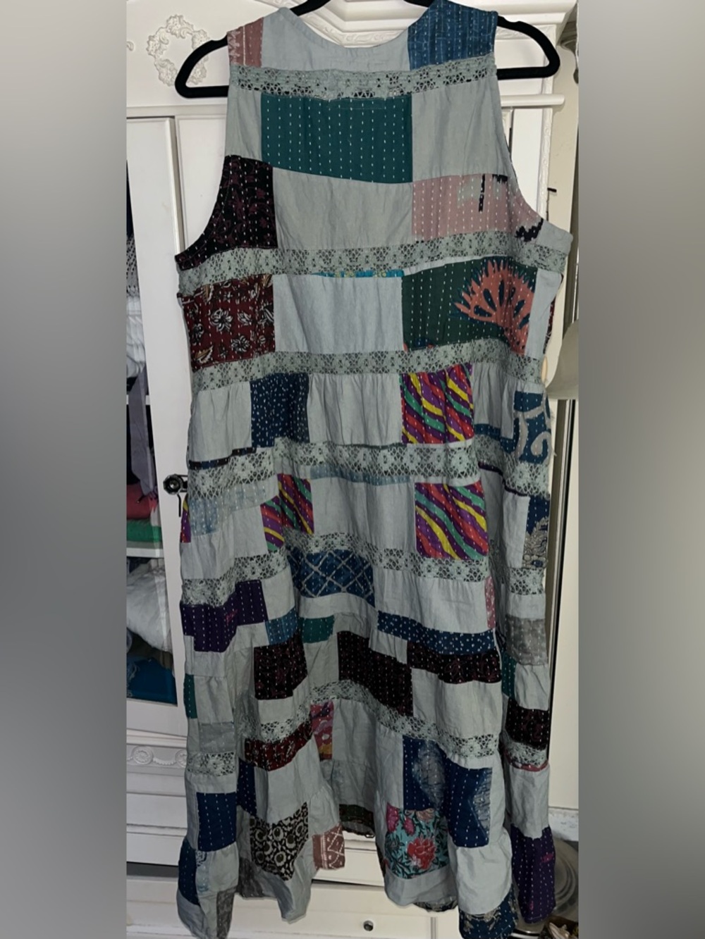 🎨Brand NWOT POL size Medium Mixed-Media Patchwork Tiered Maxi Dress - Picture 4 of 9